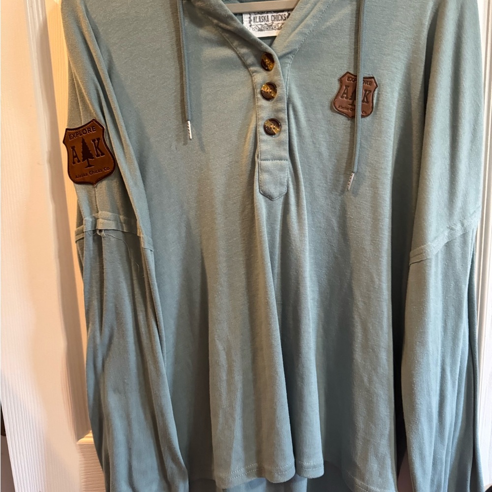 Alaska chicks  Long Sleeve Hoodie with Button Details